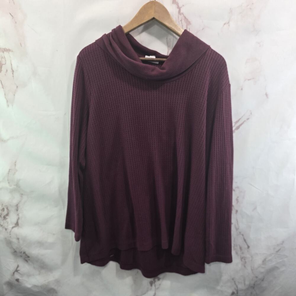 J Jill Shirt Womens XL Red Long Sleeve Turtleneck Cowl Thermal Waffle Maroon